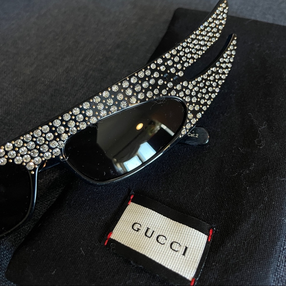 Gucci - Rectangular Angle Acetate Sunglasses with Crystals - Turtle - Eyewear